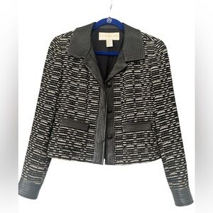 Women’s vintage Doncaster crop silk and leather blazer.  Size 4 (cut big). EUC.